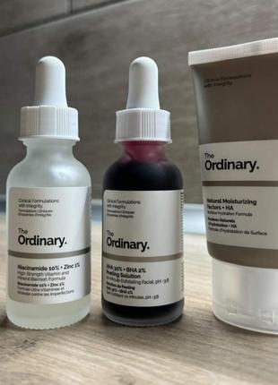 The ordinary - niacinamide 10% + zinc 1%, кислотний пілінг – aha 30% + bha 2%