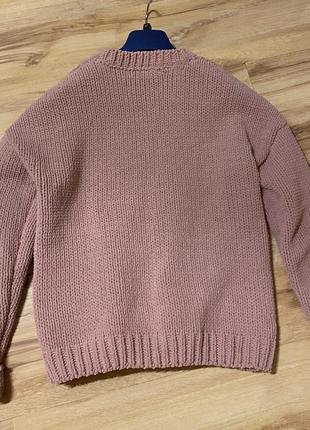 Нежный розовый 💖 свитер крупной вязки в косы3 фото