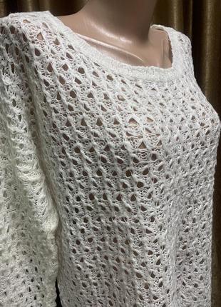 Белоснежно-белый ажурный, лёгкий свитер размер xl 2xl6 фото