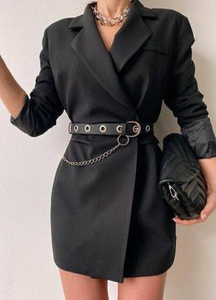 🧡 самый стильный пиджак - платье в трёх цветах: чёрный, беж, трава, размер: 42-44, 44-46