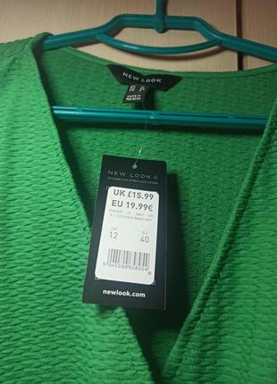 Новый зелёный, чёрный текстурированный топ блуза с баской , вырез на запах, рукава фонарики new look5 фото