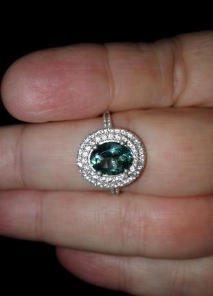 Серебрянное кольцо с зеленым кварцем2 фото