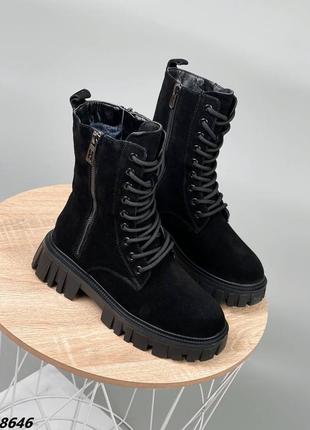 Зимові чорні замшеві високі черевики , натуральна замша, 36-41рр9 фото