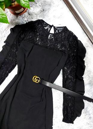 Чорна сукня з мереживом плаття вільного крою черное платье свободного кроя с кружевом 42 44 распродажа розпродаж3 фото