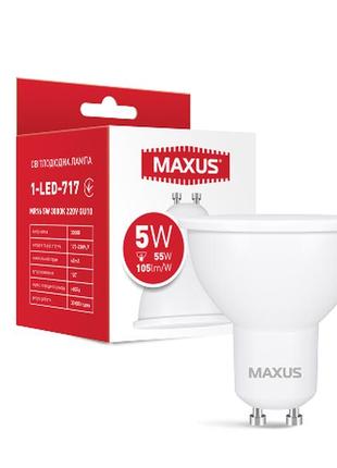 Лампа світлодіодна maxus 1-led-717 mr16 5w 3000k 220v gu10