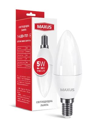 Лампа світлодіодна maxus 1-led-731 c37 5 w 3000 k 220 v e14