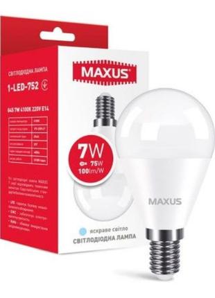 Лампа светодиодная 7w e14 maxus g45  4100k 220v
