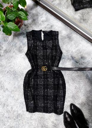 Черный твидовый сарафан платье теплое в клетку 44 46 распродажа