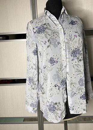 Шифонова сорочка у квітковий принт з птахами