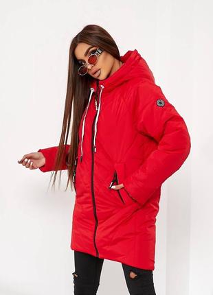 ❄️☃️єврозима⛄❄️ куртка зимова жіноча пуховик теплий парка кокон а1010/1 червона...