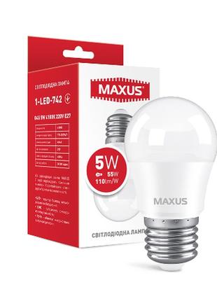 Лампа светодиодная maxus 1-led-742 g45 5w 4100k 220v e27