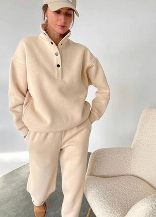 🧡спортивный костюм на флисе, цвета: чёрный, беж светлый, белый, размер: от 42-52