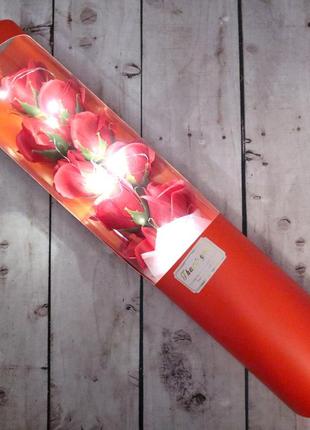 Букет красных роз из мыла с подсветкой красный оригинальный подарок любимой девушке (реальные фото)