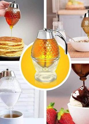 Побутовий кухонний контейнер з дозатором для меду і сиропу honey dispenser з підставкою оригінальні фото