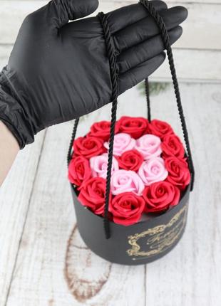 Подарочный набор букет роз из мыла в коробке-вазон подарок девушке на 8 марта 14 февраля женщине красный фото6 фото