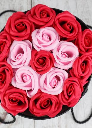 Подарочный набор букет роз из мыла в коробке-вазон подарок девушке на 8 марта 14 февраля женщине красный фото3 фото