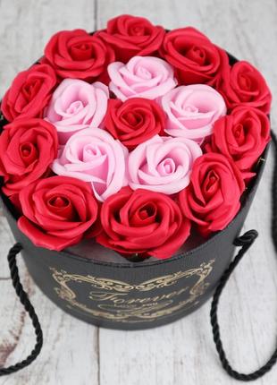 Подарочный набор букет роз из мыла в коробке-вазон подарок девушке на 8 марта 14 февраля женщине красный фото2 фото