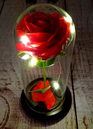 Ночник-роза под стеклянным куполом роза в колбе из мультфильма "красавица и чудовище" фото