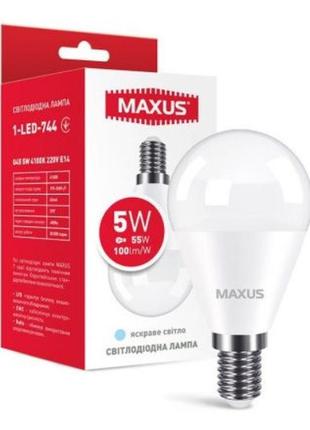 Лампа світлодіодна 5w e14 maxus g45  4100k 220v