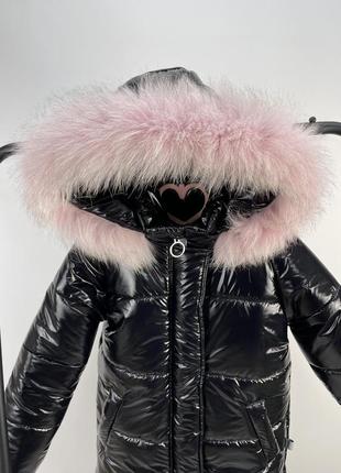 Зимове пальто чорне з лаку монклер на флісі тепле та зручне для дівчаток3 фото