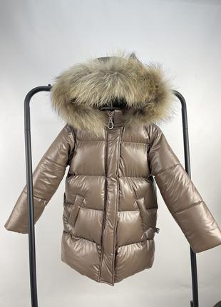 Зимовий пуховик на флісі з єнотом до -30 морозу водовідштовхуюча плащівка