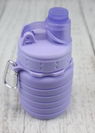 Пляшка силіконова складна спортивна water bottle infuser c карабіном фіолетова 500 мл живі фото4 фото