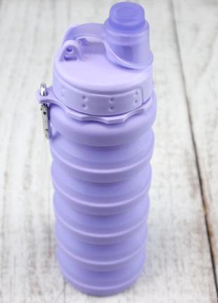 Пляшка силіконова складна спортивна water bottle infuser c карабіном фіолетова 500 мл живі фото