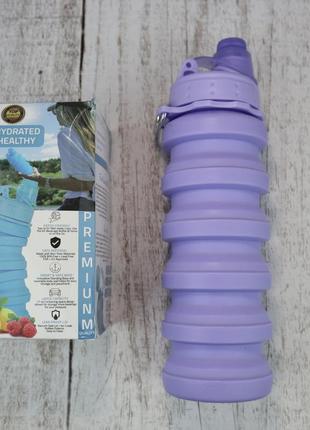 Пляшка силіконова складна спортивна water bottle infuser c карабіном фіолетова 500 мл живі фото3 фото