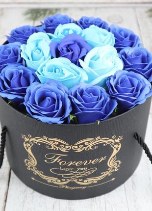 Подарочный набор букет роз из мыла в коробке-вазон подарок девушке на 8 марта 14 февраля женщине синий фото