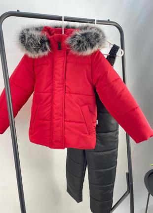 Зимовий костюм курточка червона та штани сірі до -30 морозу9 фото