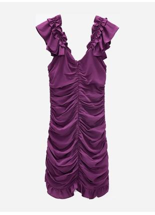 Сукня плаття міді з рюшами і драпуванням zara платье миди с драпировкой zara новая коллекция6 фото