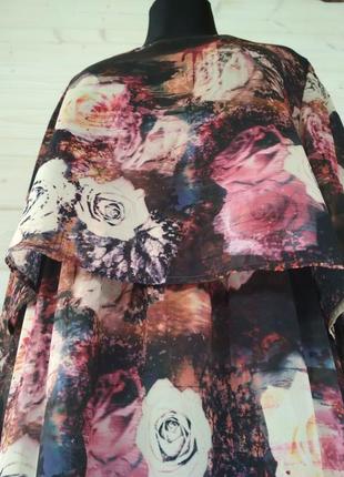 Фирменное цветочное шифоновое платье миди платье с длинным рукавом скрывает недостатки4 фото