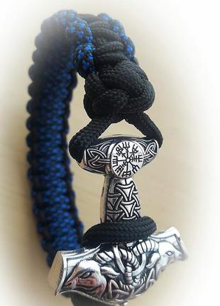 Браслет с молотом тора из паракорда плетение кобра под заказ + брелок в подарок1 фото