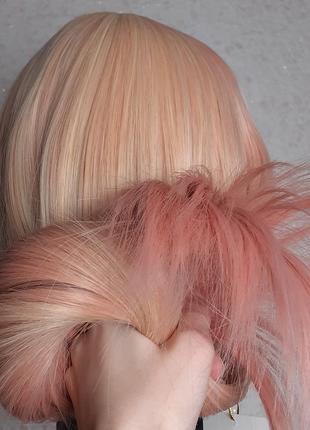 Перука блонд рожева довга синтетична аніме косплей2 фото