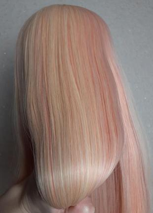 Перука блонд рожева довга синтетична аніме косплей3 фото