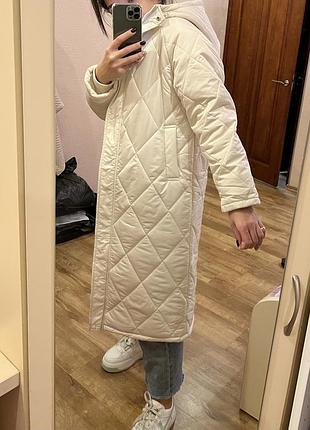 Молочний стьобаний пуховик міді зима парка de facto6 фото