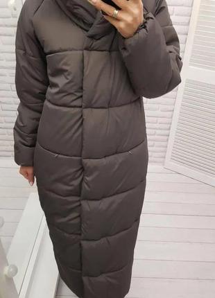 Жіночий пуховик пальто зима куртка сіро коричнева силікон 300 на блискавці до -25 зимний пуховик жен3 фото