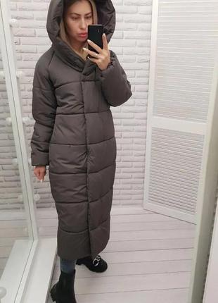Жіночий пуховик пальто зима куртка сіро коричнева силікон 300 на блискавці до -25 зимний пуховик жен4 фото