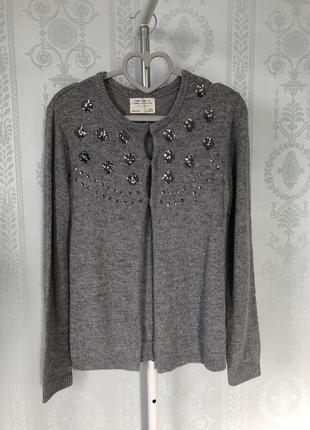 Zara серый вязаный кардиган кофта ангора вискоза
