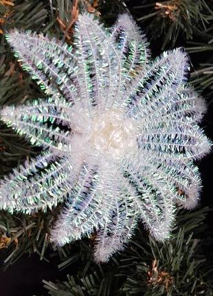 Новорічний декор, ялинкова прикраса ручної роботи квітка сніжна3 фото