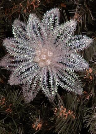 Новорічний декор, ялинкова прикраса ручної роботи квітка сніжна3 фото