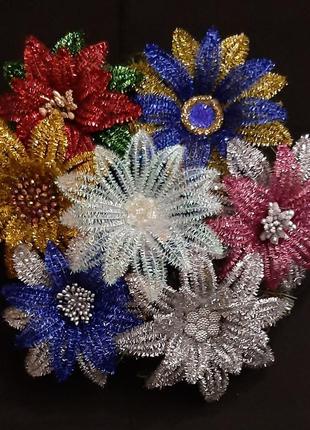 Новорічний декор, ялинкова прикраса ручної роботи квітка пуансетія різдвяна зірка маленька5 фото