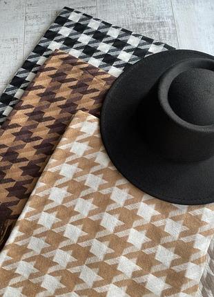 Кашемировый шарф в гусиную лапку бежевый