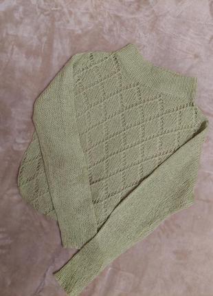 Теплий вовняний мохеровий светр handmade шерстяний cветрик кофта з вовни кофтинка з мохеру з горловиною1 фото