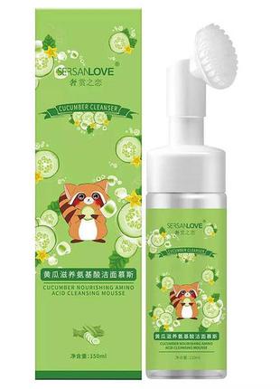 Пінка зі щіточкою огірок sersanlove cucumber amino acid cleanser mousse150ml