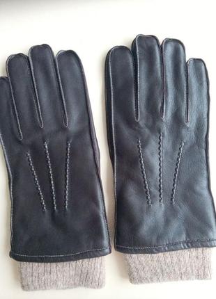 Мужские кожаные теплые перчатки на флисе1 фото