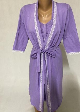 Комплект жіночий для дома халат теплий начос та нічна сорочка підійде годуючим4 фото