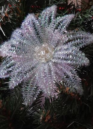 Новорічний декор, ялинкова прикраса ручної роботи квітка сніжна1 фото