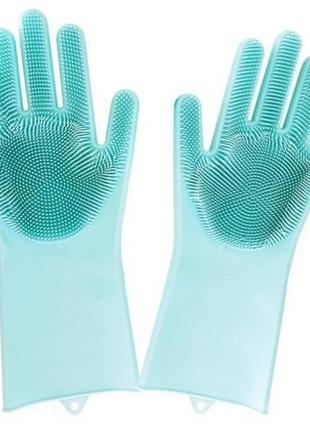 Силиконовые перчатки magic silicone gloves для уборки чистки мытья посуды для дома. цвет: бирюзовый1 фото