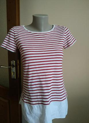 Теплая кофта  джампер пуловер короткий рукав в полоску 100% хлопок36 р marks&spencer